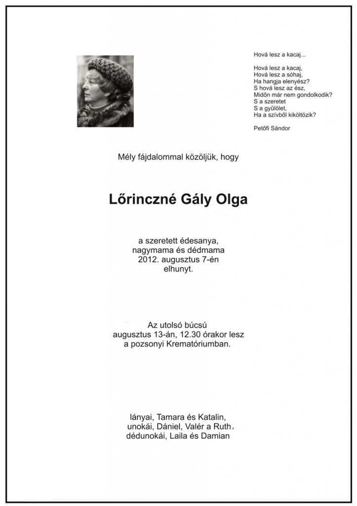 Elhunyt L. Gály Olga